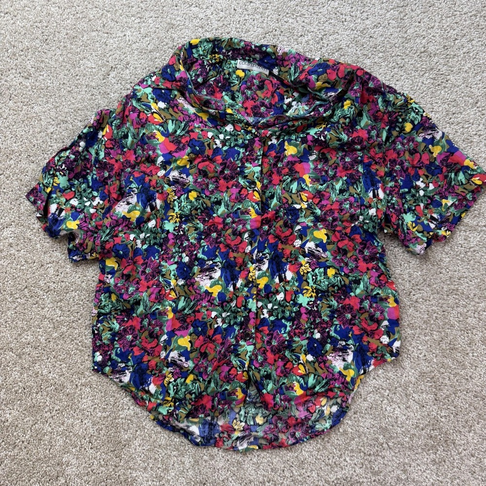 Vintage Complements Button Up Shirt Womens Med Floral Collared Short Sleeve
